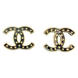 Chanel Gold and Black Interlocking Star CC Stud Earrings Autumn 2023 (CCXX015)